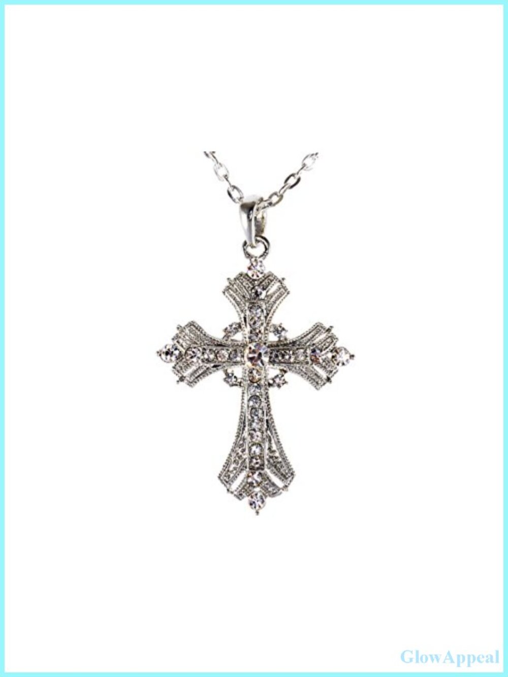 Religious Cross Pendant Necklace with Crystal Rhinestones Cable Chain